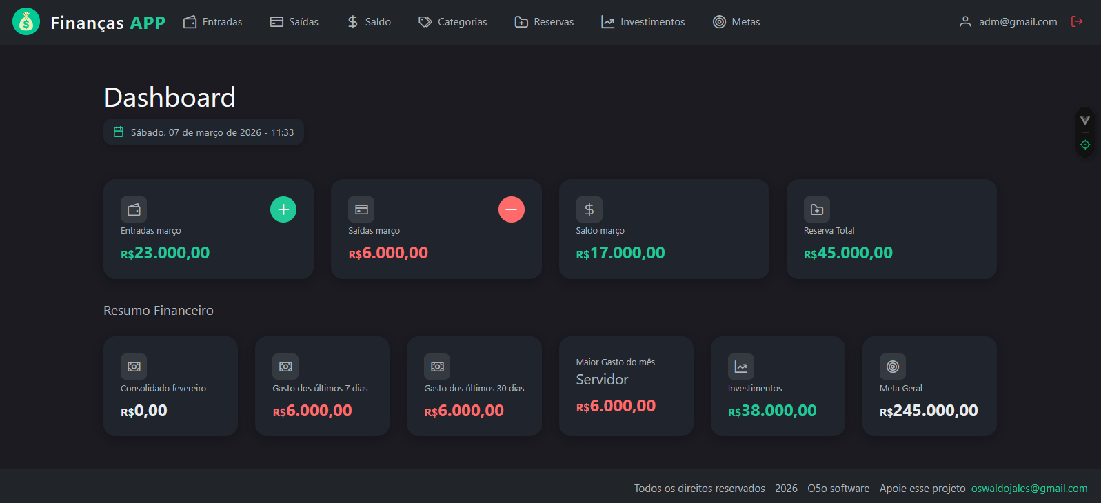 FinançasAPP — dashboard financeiro